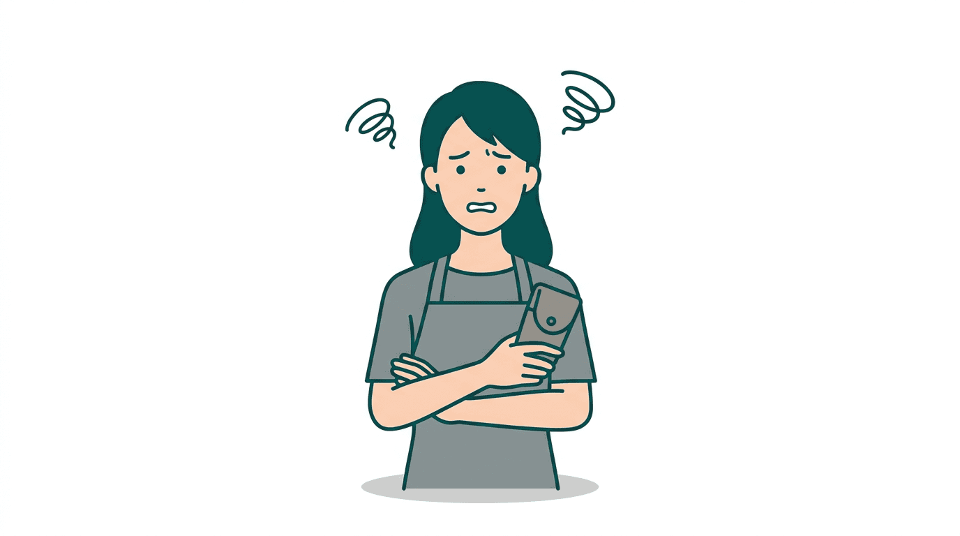 訪問美容の仕事に悩む美容師のイメージイラスト