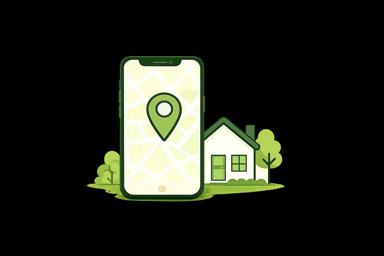 スマートフォンと地図で場所を探すイラスト